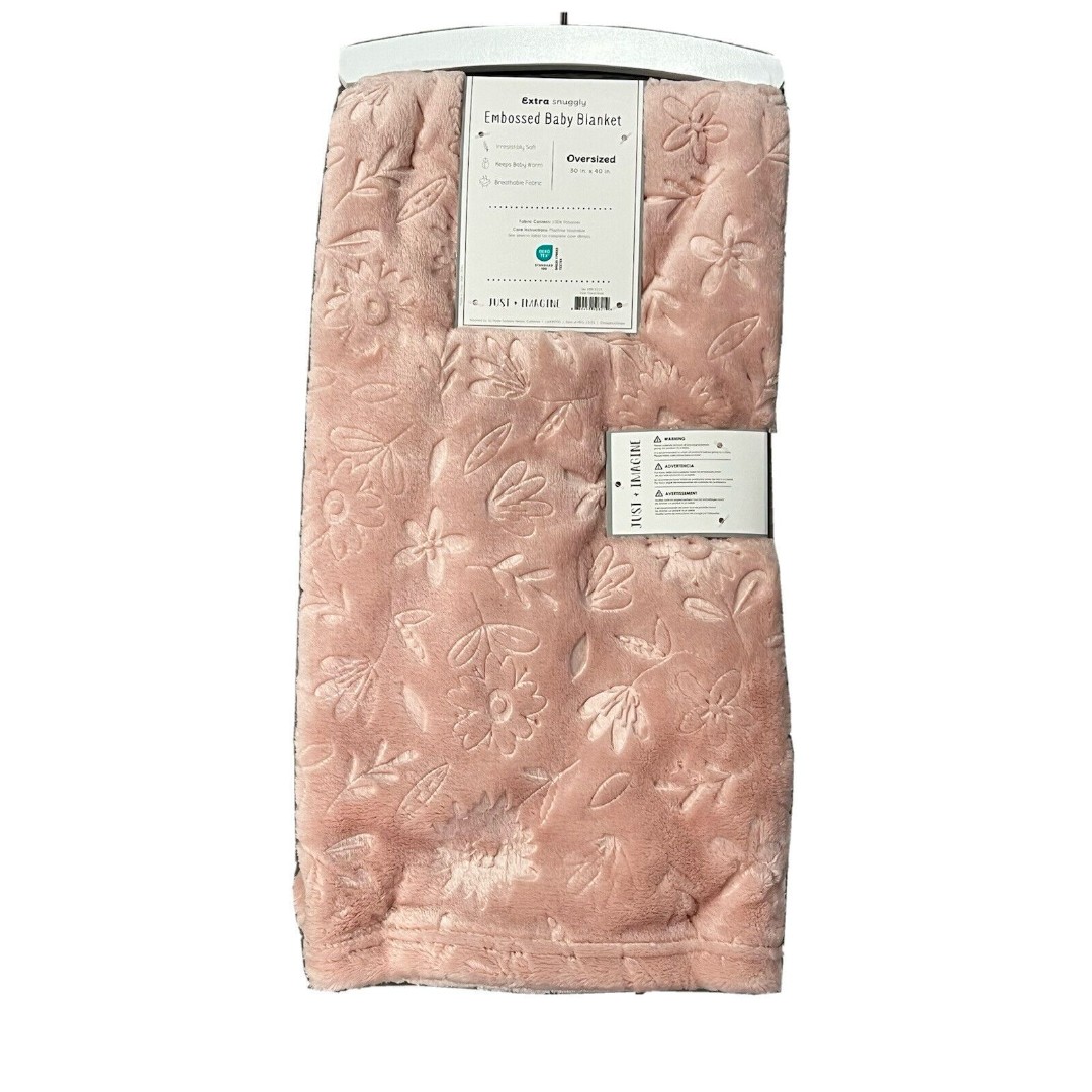 JUST IMAGINE Flowers Embossed Baby Girl Blanket Pink Soft Fleece New