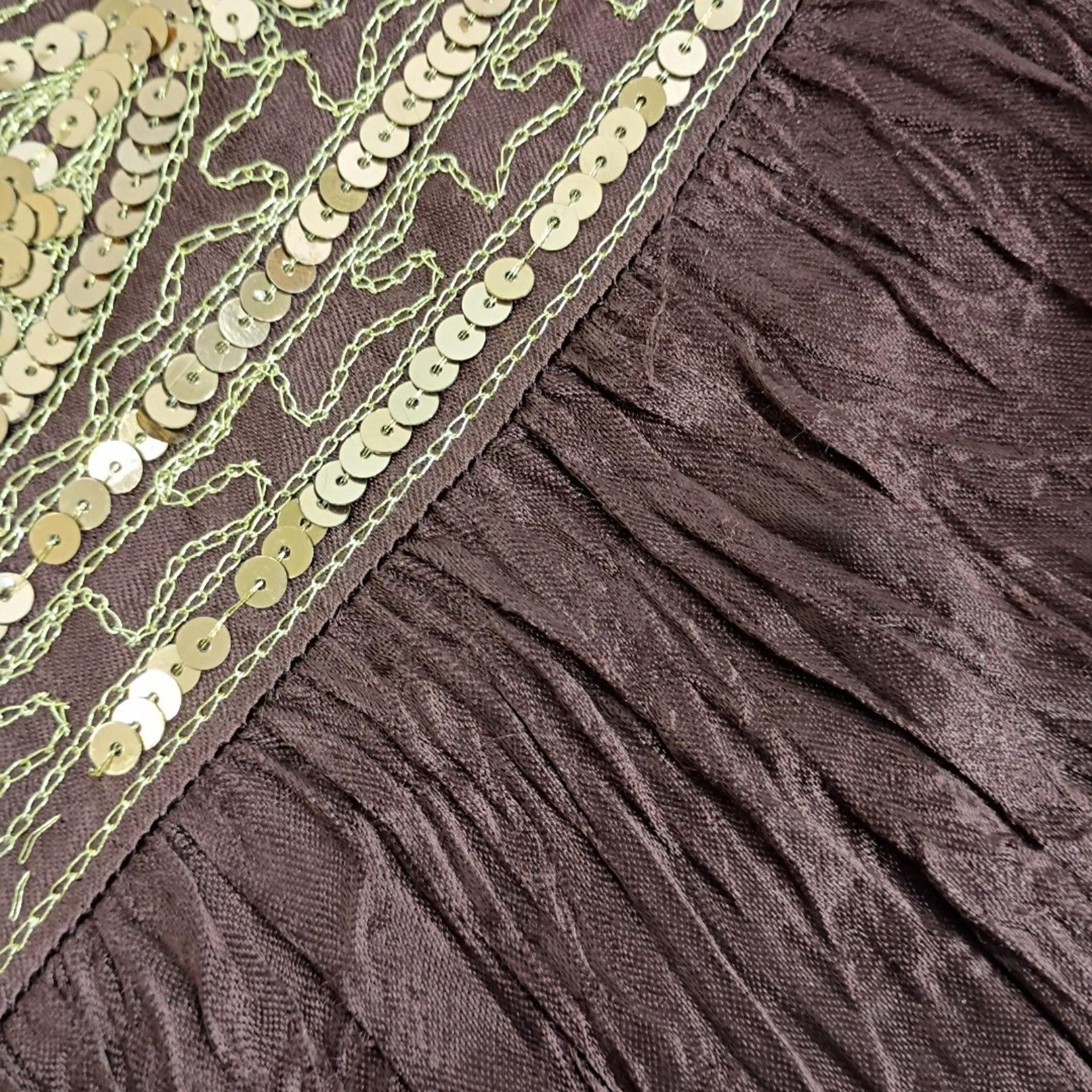Cache Vintage Y2K Broomstick Sequin Skirt Sz 4 Brown Satin Boho Glam Festival