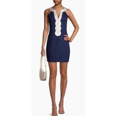 FB2 Lilly Pulitzer Valli Embroidered Soutache Slip Dress Navy Blue Size 0 2 Gold