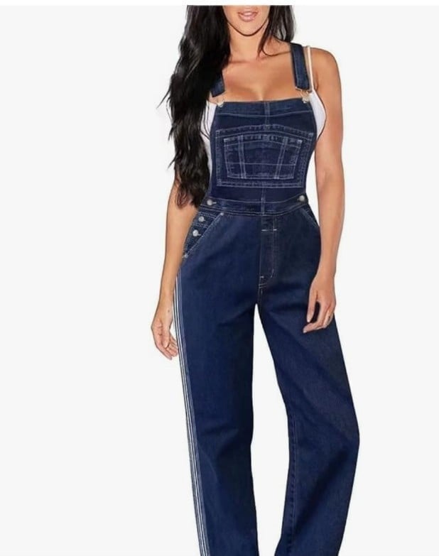 Hybrid & Company Women's Comfortable Stretch Casual Jumpsuit Demin Pants Overall