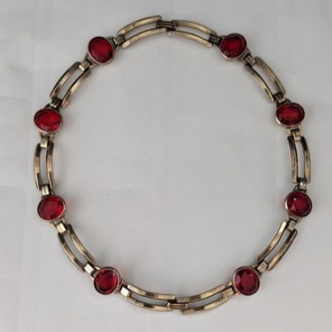 Vintage 10KT G.F. Gold Filled Faceted Red Glass Stone Gate Choker Necklace