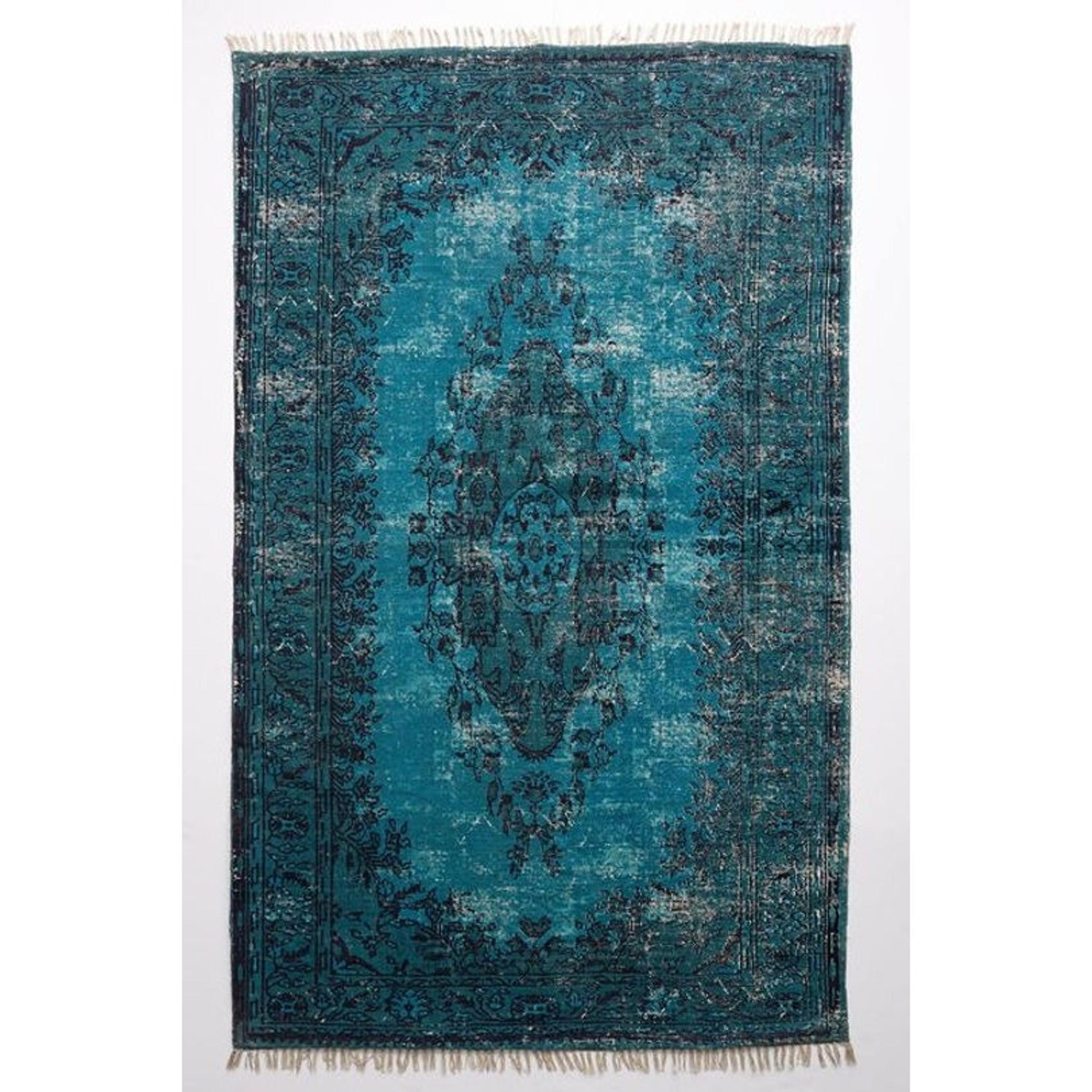 Anthropologie Large Area Rug 3'x5' Cotton Fringe Handmade Artisan Printed Ziya