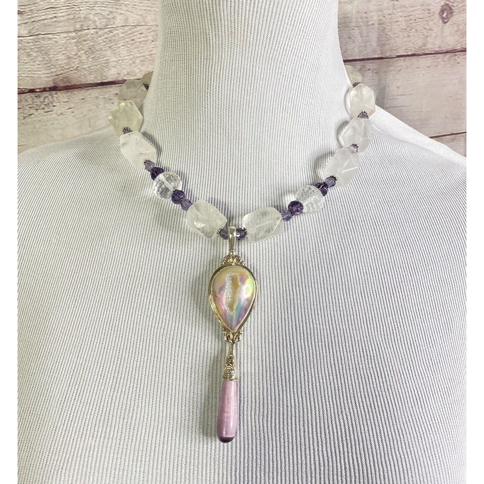 SAJEN 925 STATEMENT PURPLE Catseye Drop &Iridescent DRUZY QUARTZ NECKLACE-4 OZ