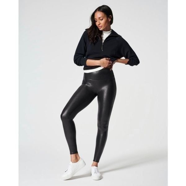 Spanx Faux Leather Black High Waisted Leggings Womens Size Medium Stretch