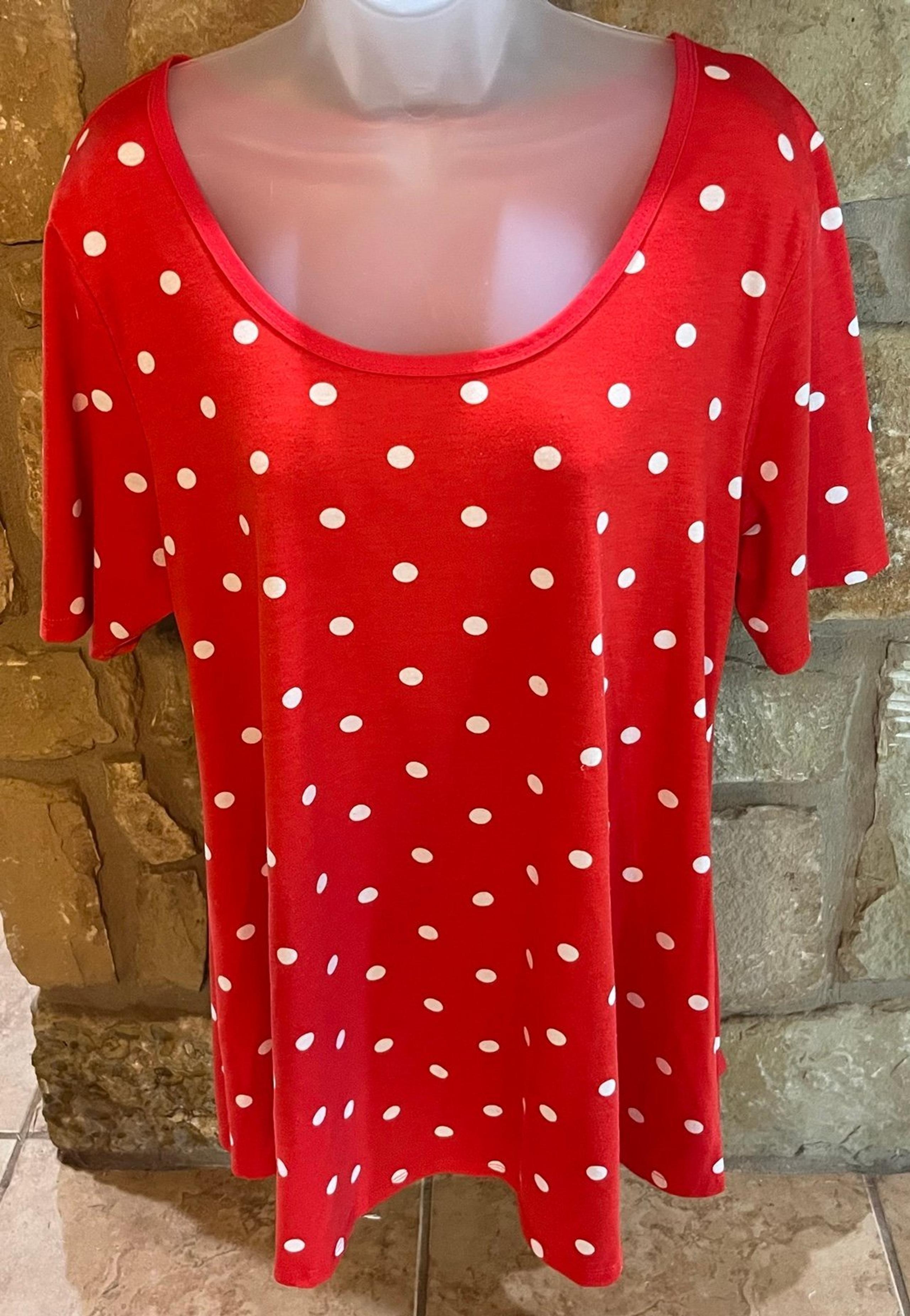 LulaRoe Comfy Red Swing Top Women’s XL White Polka Dots Scoop Neck Pullover
