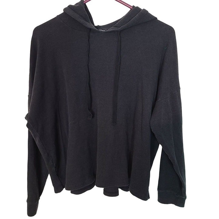 Eileen Fisher Womens L Grey Organic Cotton French Terry Hooded Boxy Thermal Top