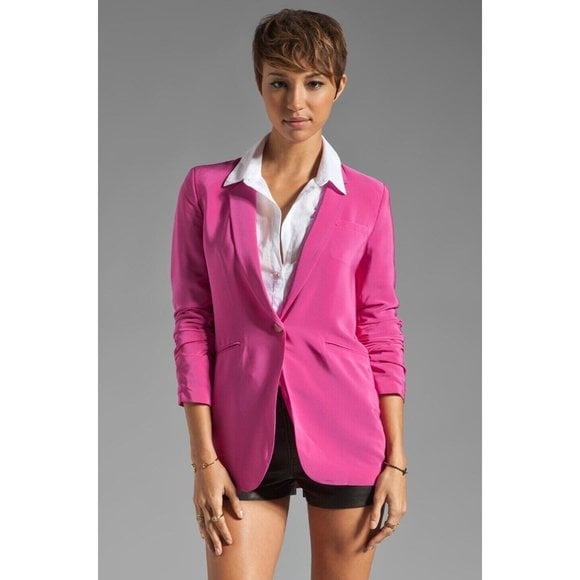 NWT Elizabeth & James Heather Blazer in Fuchsia Pink Ruched Sleeve Crepe 4 495