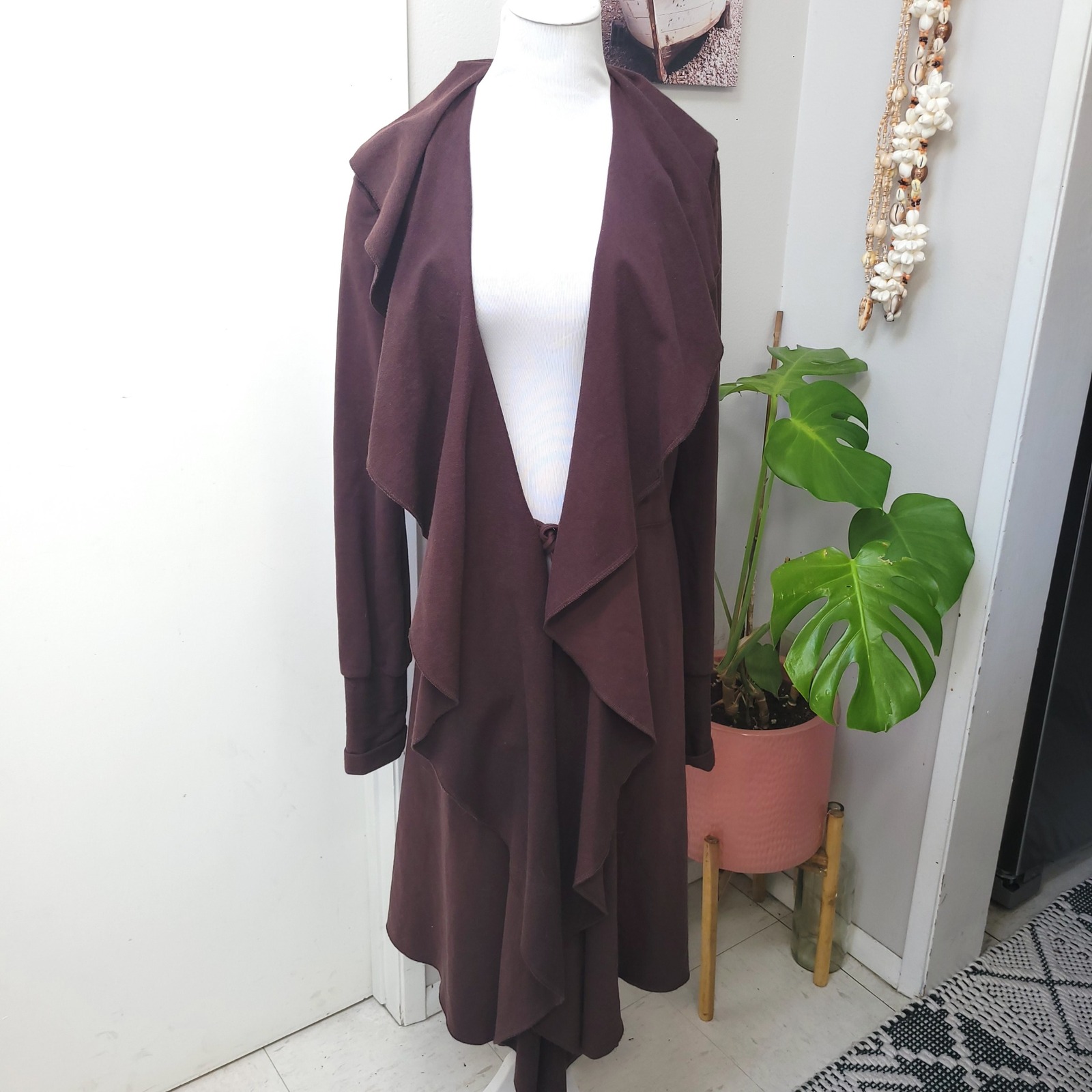 Testimony Los Angeles Duster Cardigan Waterfall Open Front Brown Large Luxury
