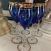 Vintage Cobalt Blue Stem Wine Glasses (6) w/Gold