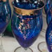 Vintage Cobalt Blue Stem Wine Glasses (6) w/Gold