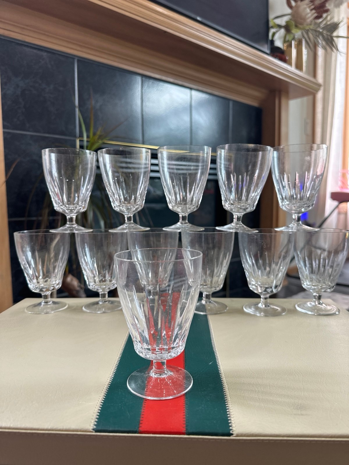 Vintage European cut crystal water goblet x 12