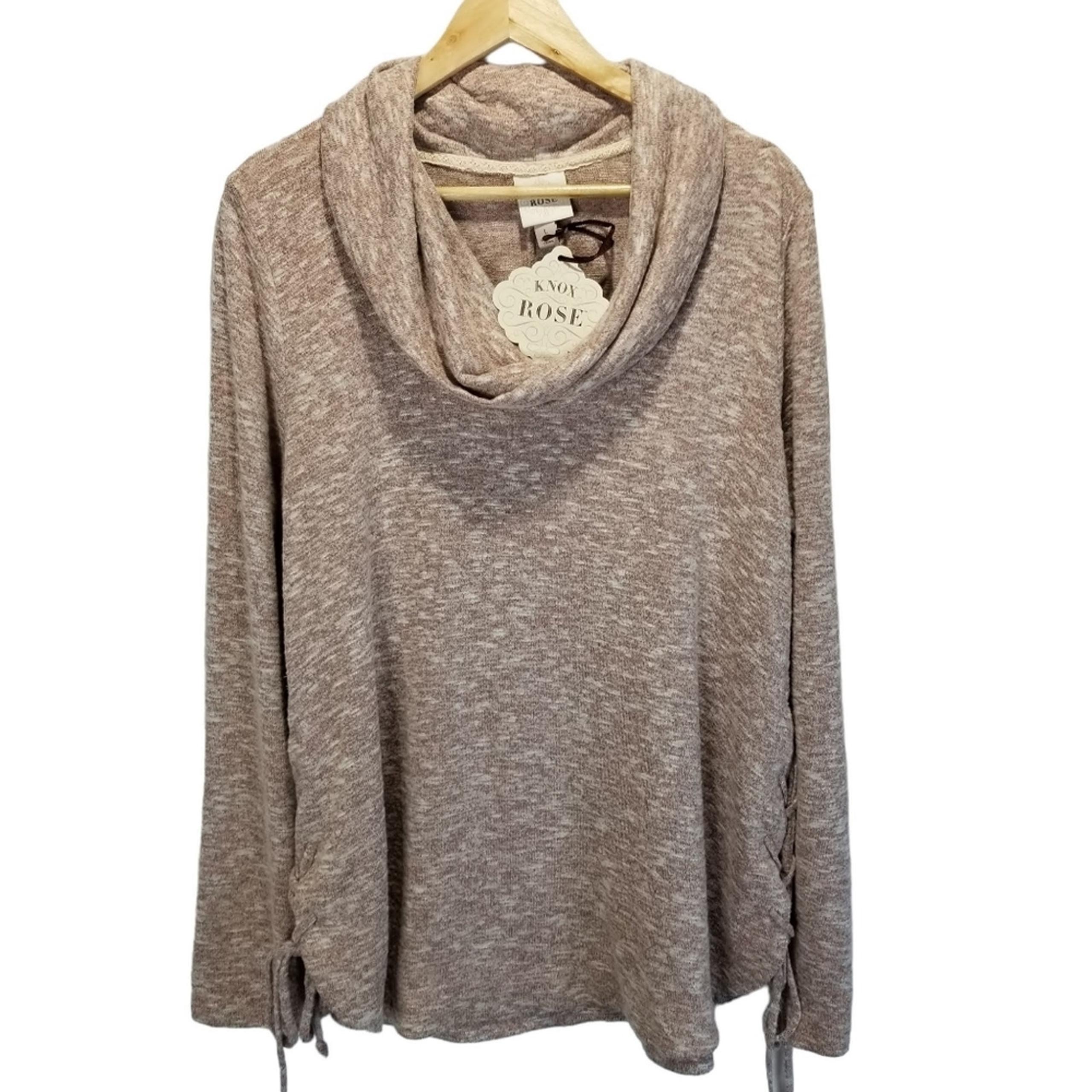 Knox Rose Sweater Large Heathered Blush Cowl Neck Side Lace up Tunic NWT