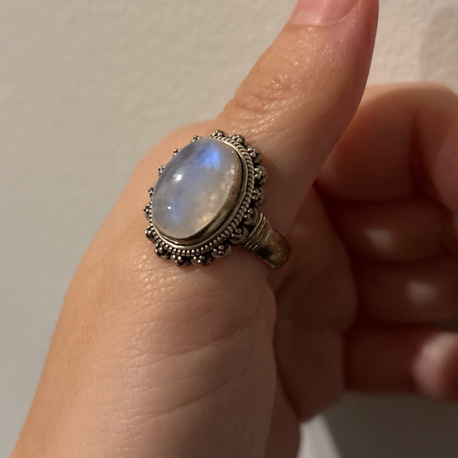 Sterling silver Tibetan moonstone 925 ornate ring size 7