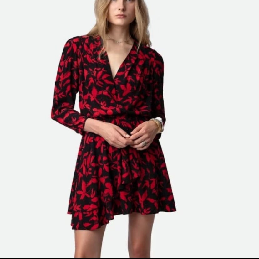 Like New Zadig & Voltaire Rogers Dress Red Black Logo Mini Dress Sz XS MSRP 398