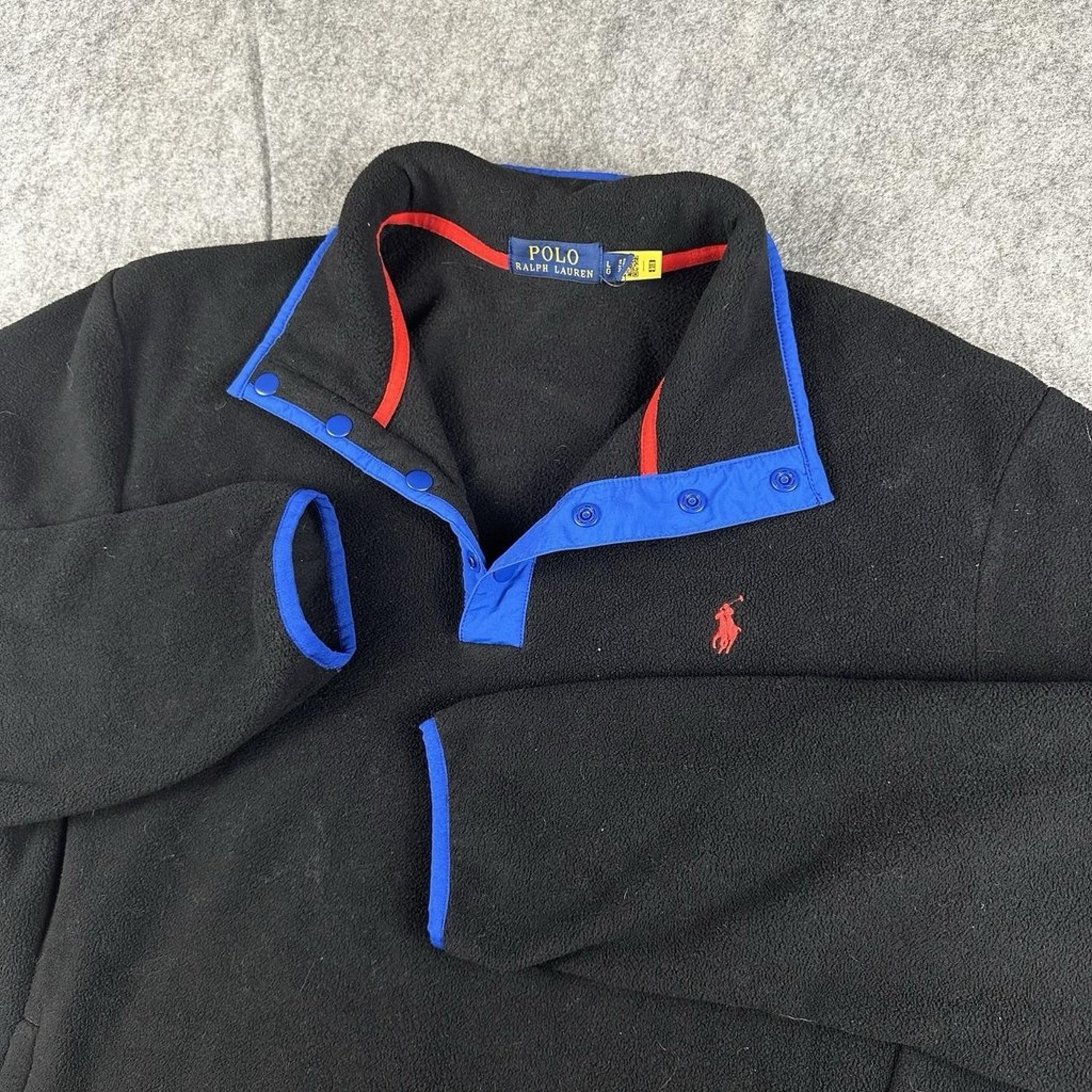 Polo Ralph Lauren Men's Pullover 1/4 Snap Fleece Jacket Black Pony Sz Large $125