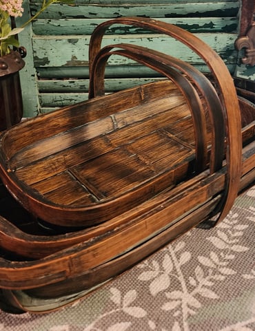 Rare Set 3 French Stacking Trugs (Shallow Baskets Made of Strips of Wood) Gather