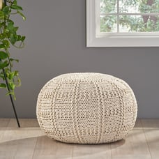 Round Pouf Ottoman FootNoble House Yasmin Fabric Pouf, Ivory