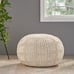 Round Pouf Ottoman FootNoble House Yasmin Fabric Pouf, Ivory