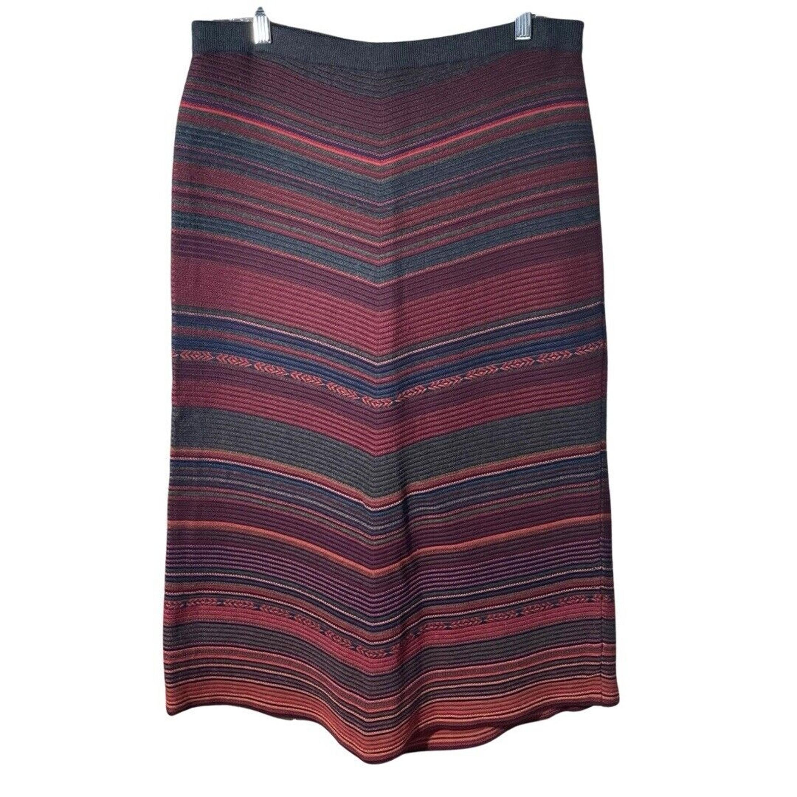 ORVIS Sweater Knit A-line Skirt Size Large Multi Color Point Hem Cotton Midi