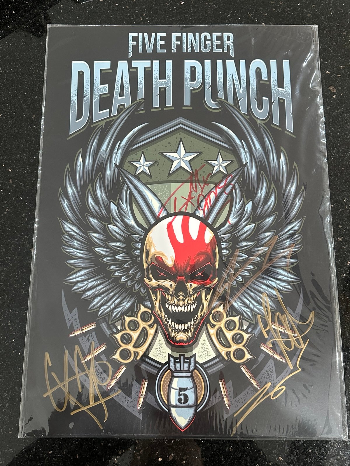 Five Finger Death Punch Autographed VIP Bundle with Hook’s guitar pick
