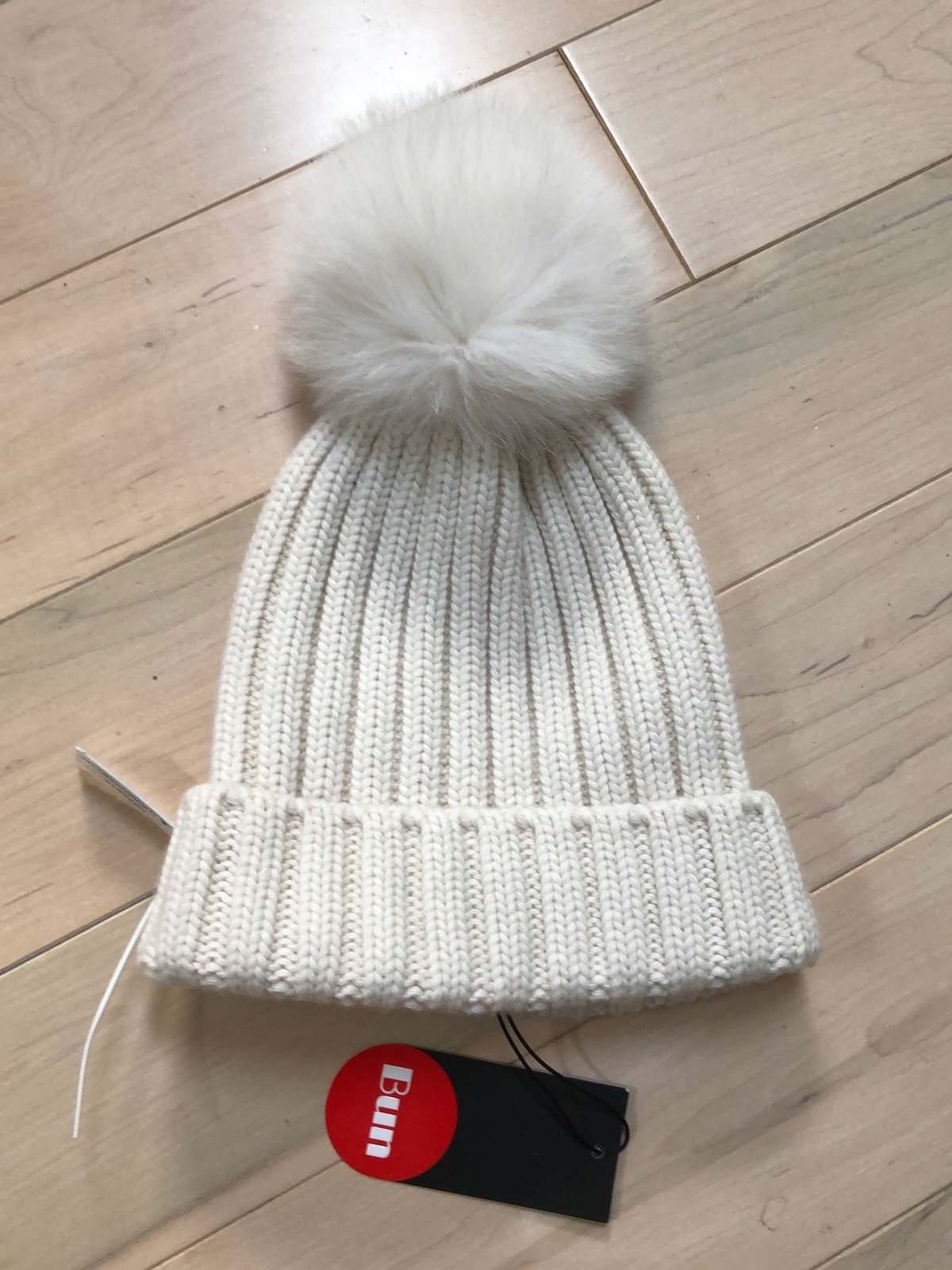 Bun designer italy genuine fur pom Beanie hat