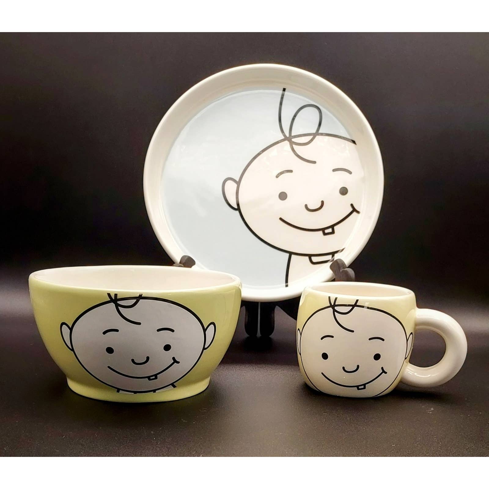 2004 Sugar Booger Collectible 3 pc. Yellow/Green/Blue Childs Dish Set