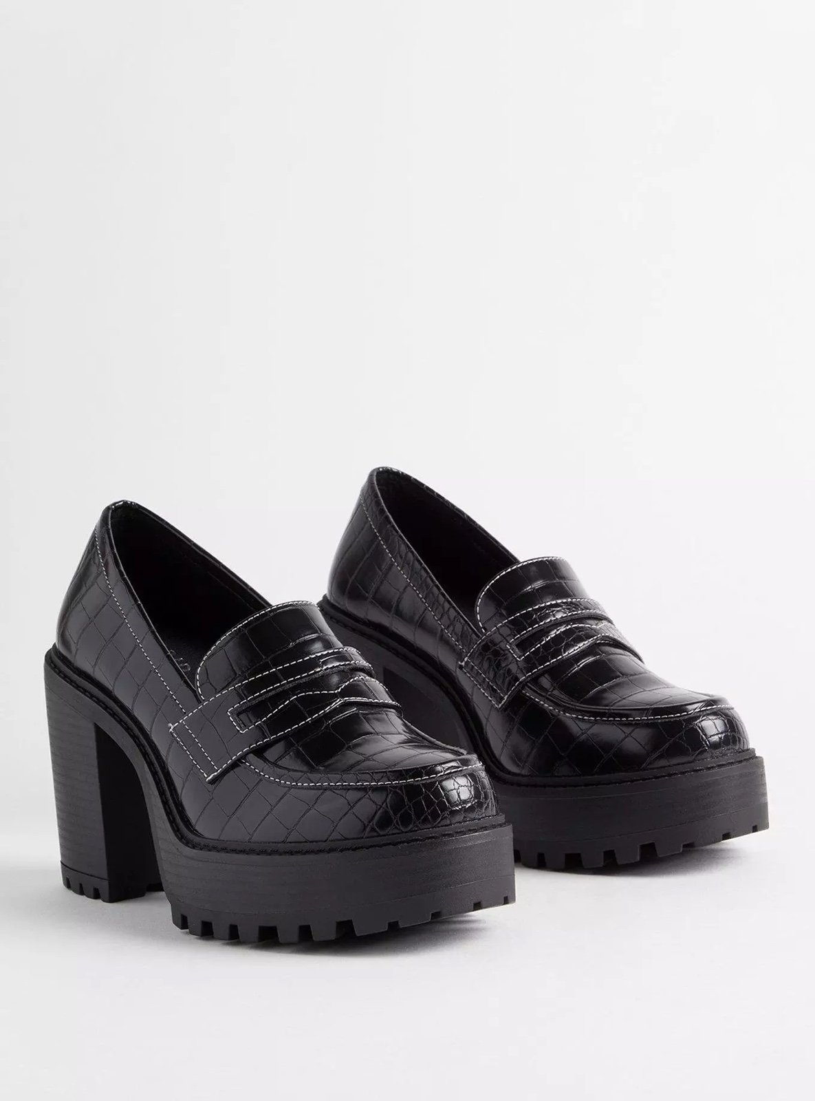 New Torrid Chunky Black Croco Penny Loafer Platform Shoes Heels Size 9.5 WW