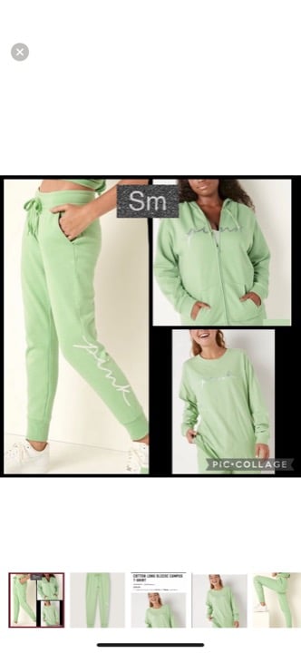 PINK LONG SLEEVE CAMPUS TEE FLEECE JOGGERS FLEECE ZIP UP HOODIE SOFT SAGE SHINE