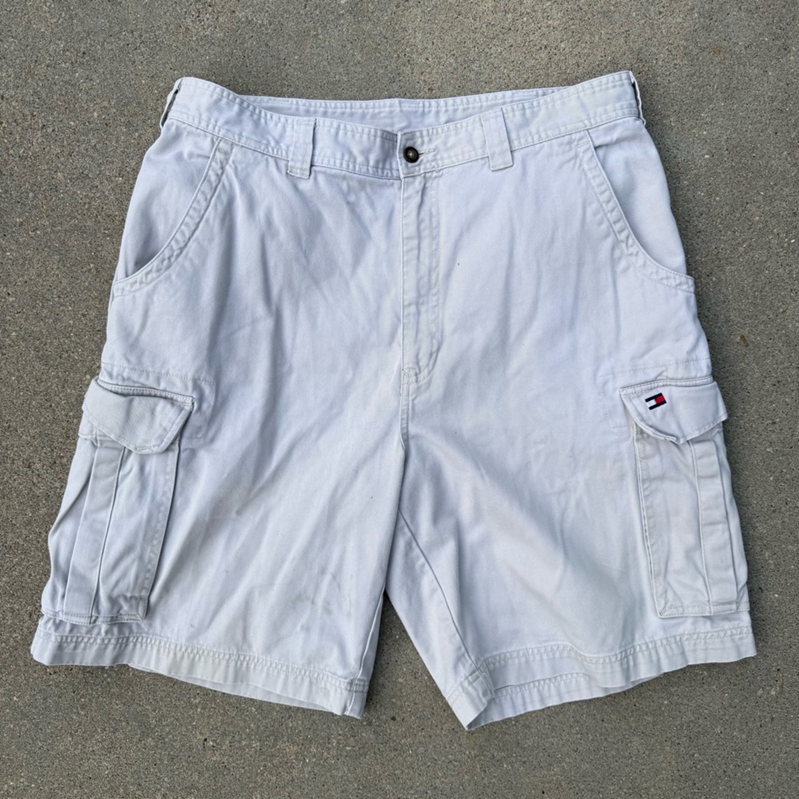 Vintage Y2K Tommy Hilfiger Off White Cargo Shorts Canvas Cotton Size 36