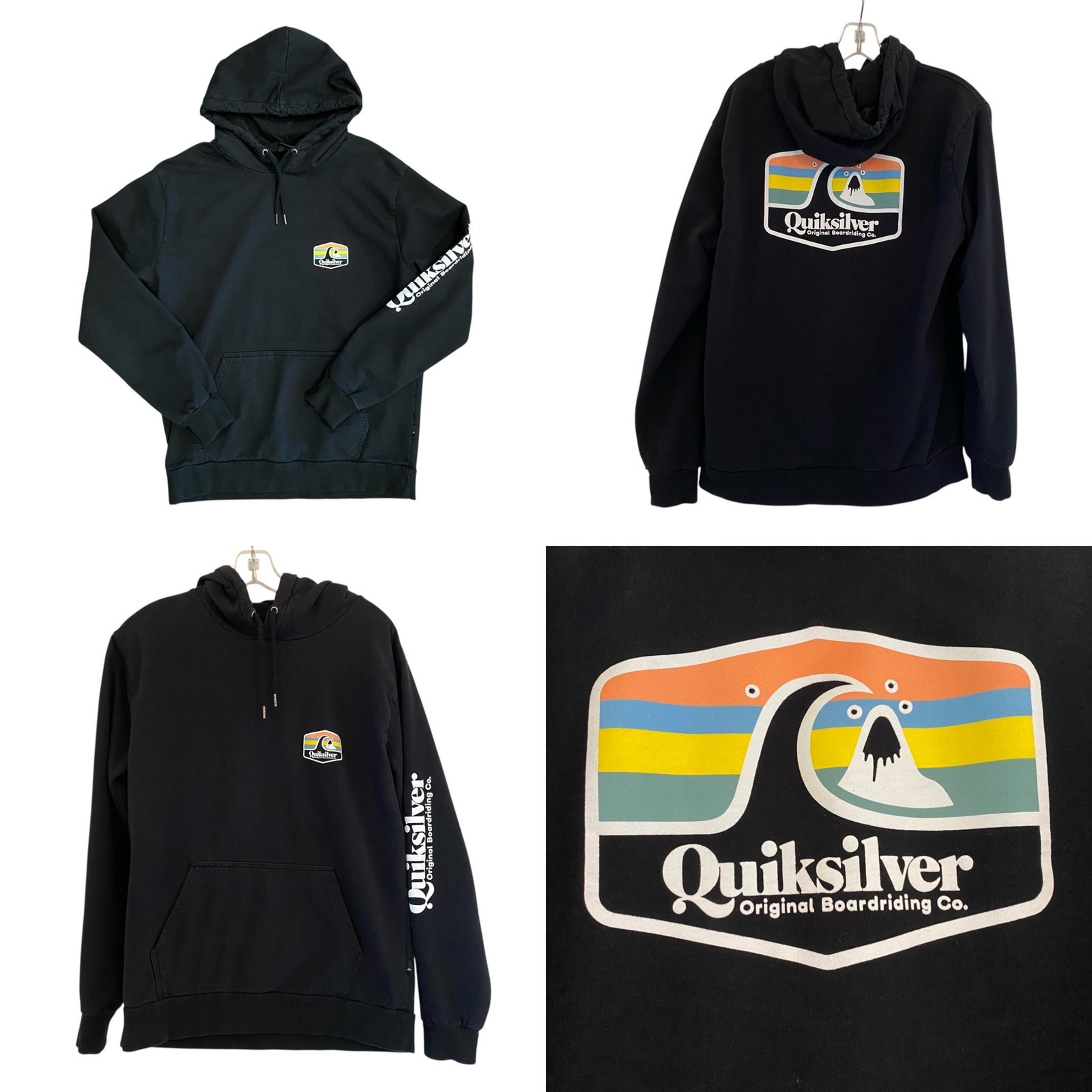 Quiksilver Townhall Hoodie Pullover Sweatshirt Boardriding Surf Black Y2K Medium