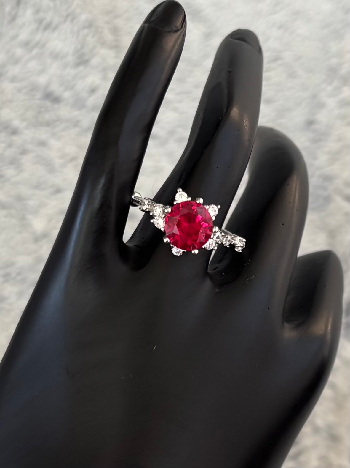Moissanite Ruby Red 2ct Star Sterling Silver Ring