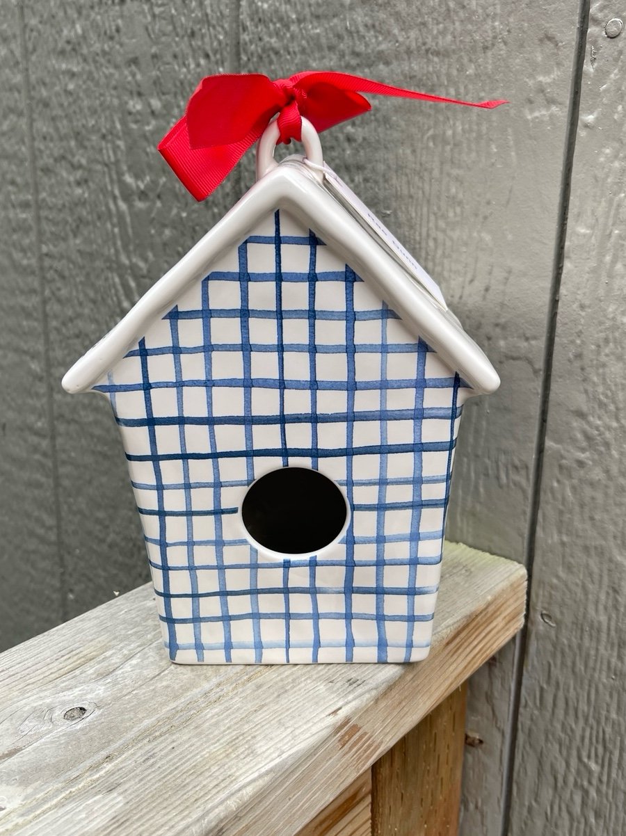 Rae Dunn Plaid Perch Birdhouse