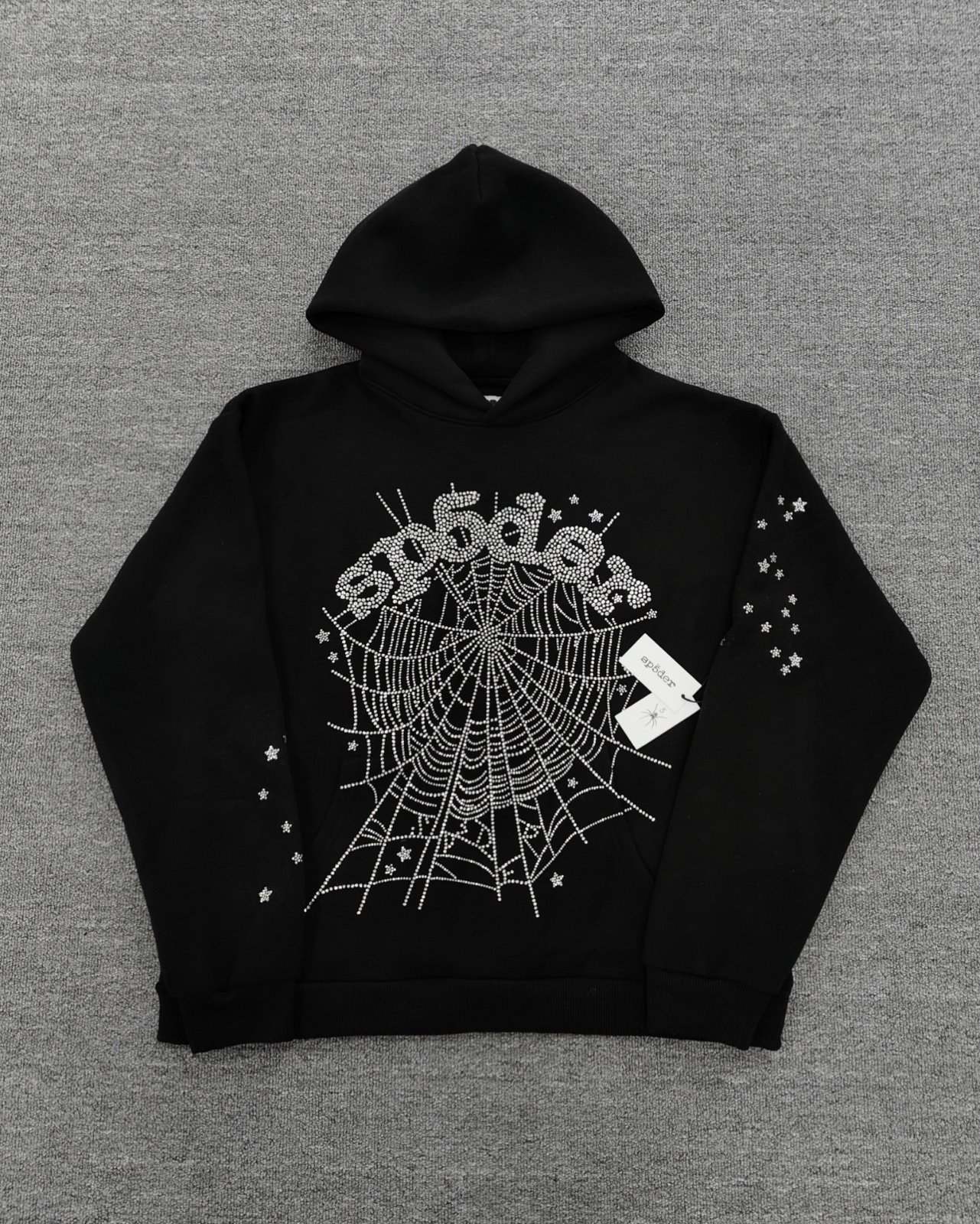 Black Beluga Rhinestone Sp5der Hoodie