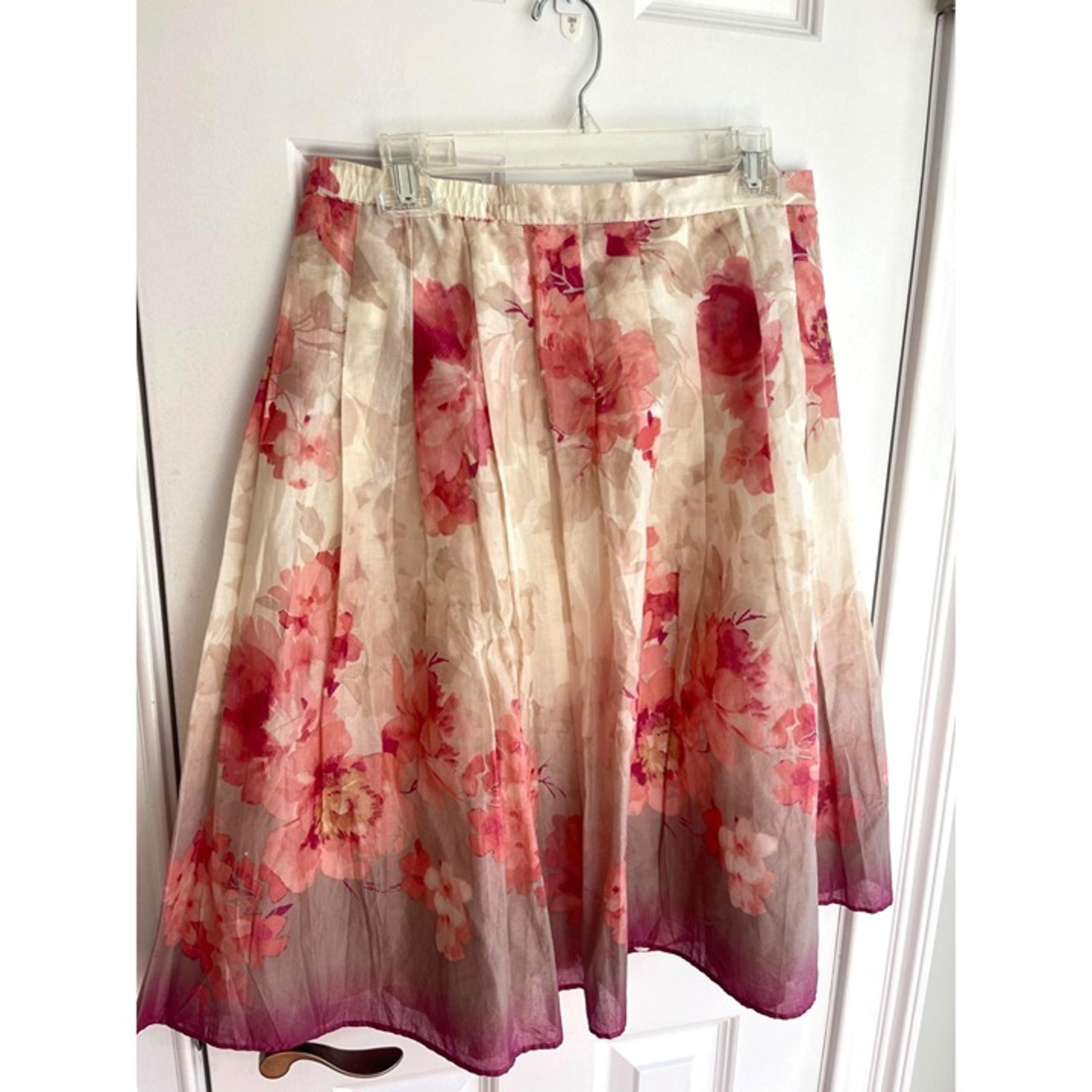 Coldwater Creek Watercolor Pink and White Floral Midi Skirt Size PM 10-12 NWT