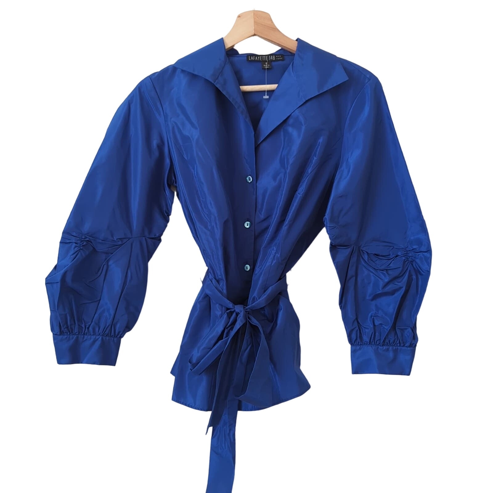 Lafayette 148 New York Womens Top Sheen Shiny 100% Silk Blouse Royal Blue Sz 4 S