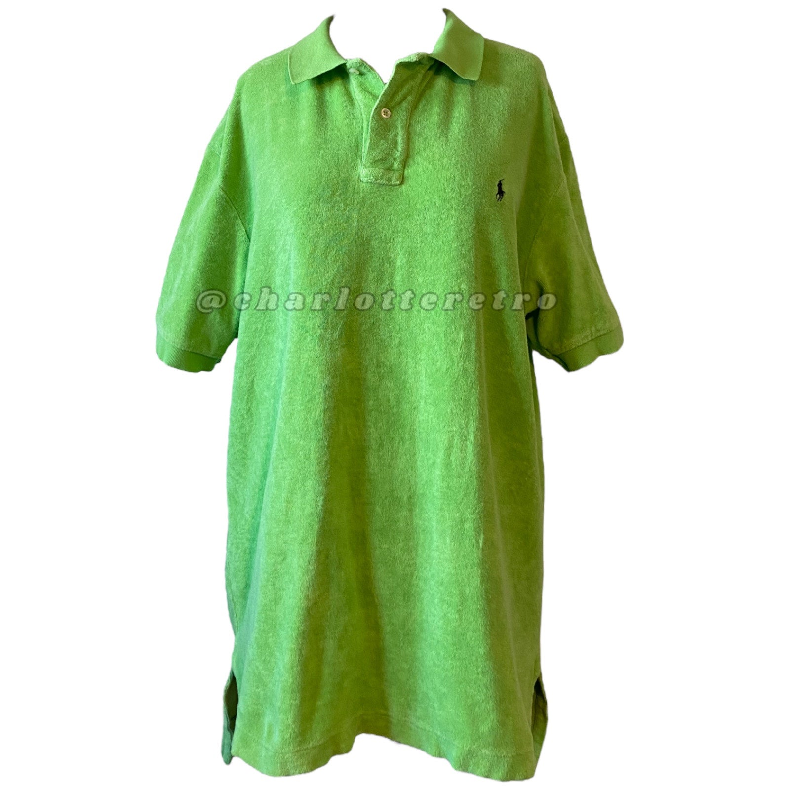 90s vtg Polo RL Slime Green Terrycloth Shirt