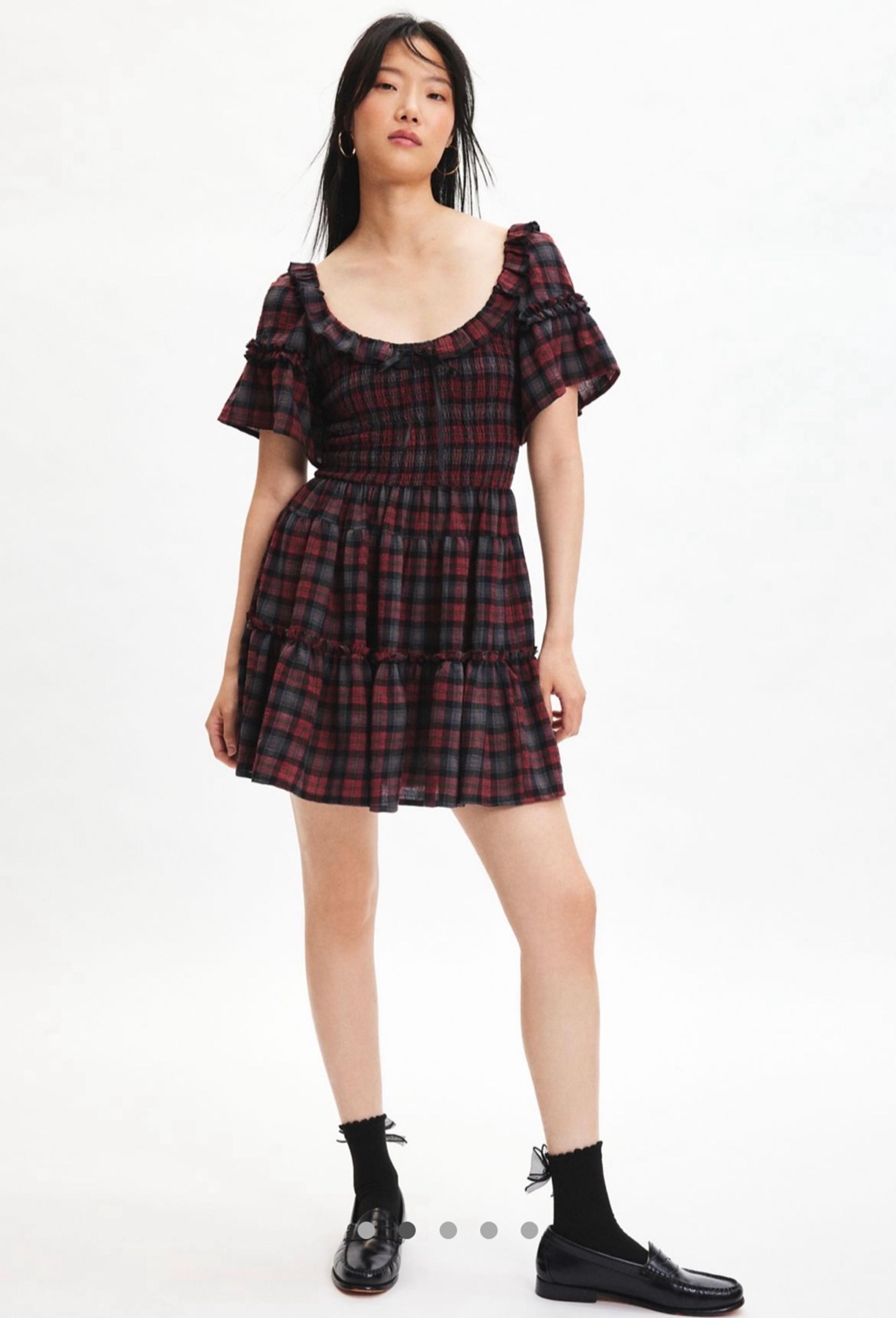 NWT urban outfitters Kimchi Blue Juniper plaid embroidered mini dress XS