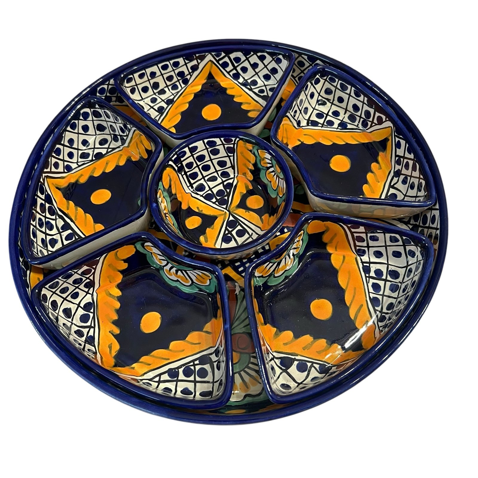 Talavera Mexican Pottery 7 Piece Condiment Set 12”