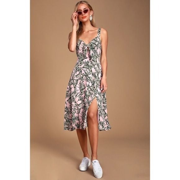 luxury brand Lulus La Paz Leaf Print Tie-Front Midi Dress Size Small Women luxury brand Lulus La Paz Leaf Print Tie-Front Midi Dress Size Small Women