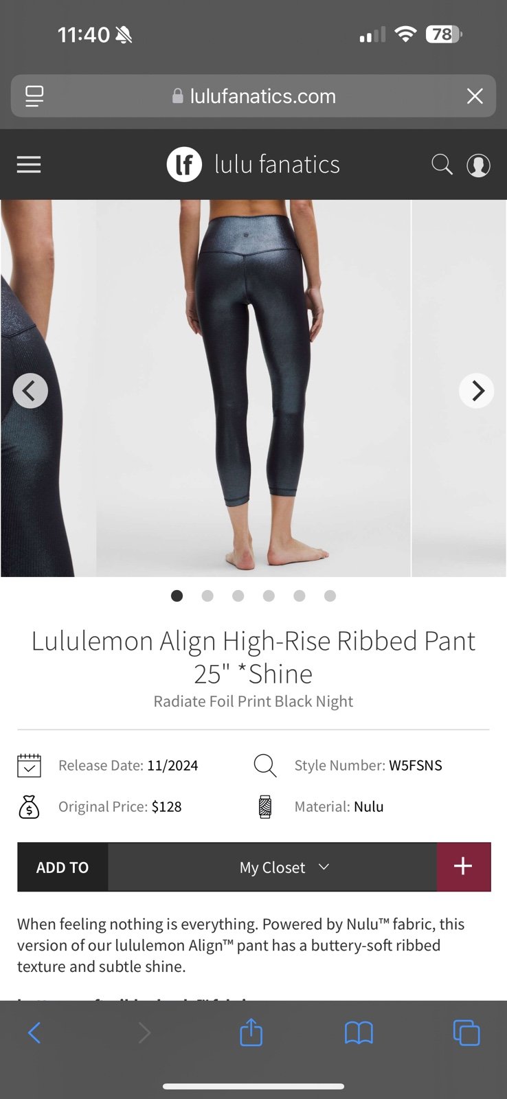 Lululemon Align High-rise Ribbed Pant 25” Shine