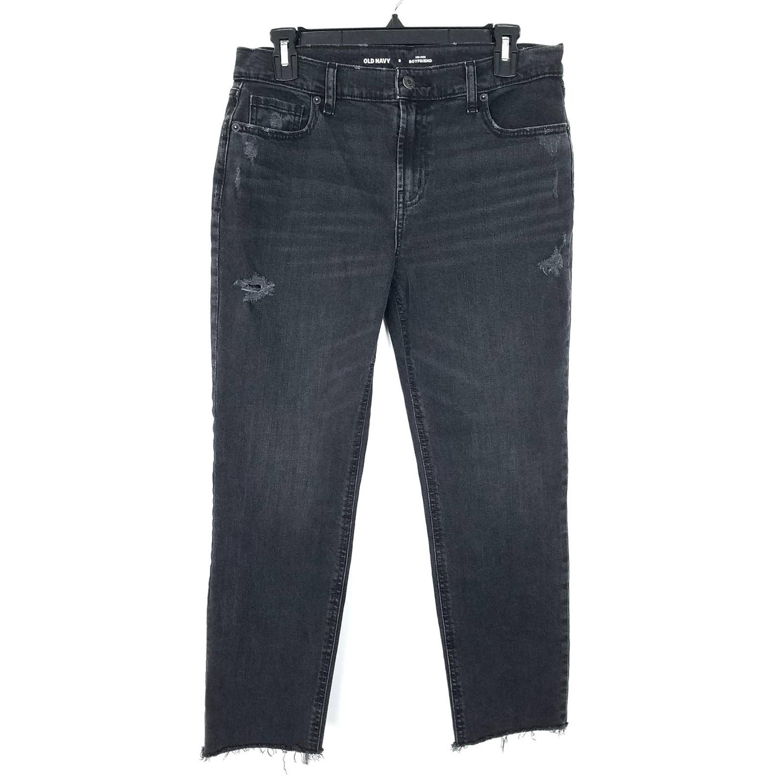 Old Navy Black Wash Distressed Mid Rise Boyfriend Crop Jeans Size 6