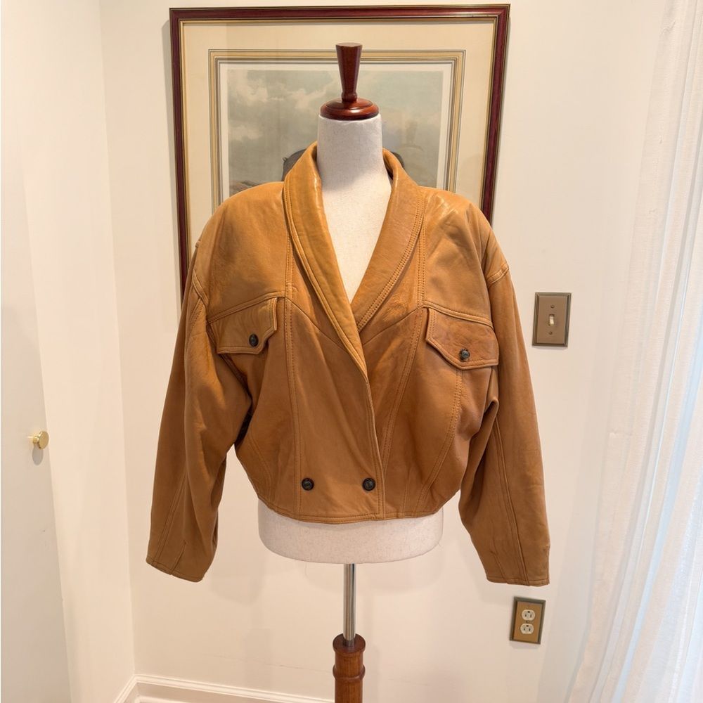Vintage Latif Women's crop Yellow Leather Jacket Size 40