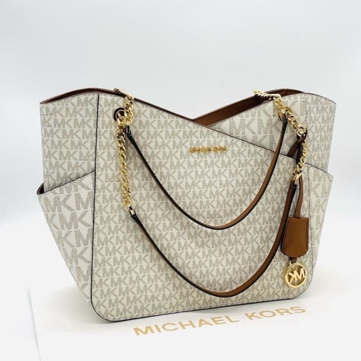 Michael Kors Large X Chain Shoulder Tote Bag Vanilla