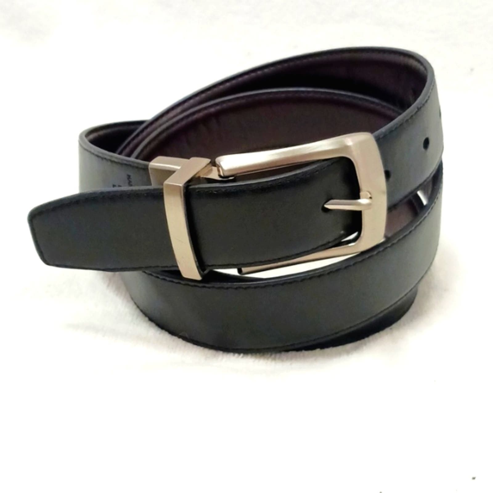 Mens Belt 49 Double Sided ReversibleBlack Brown Brushed Silver Faux Leather