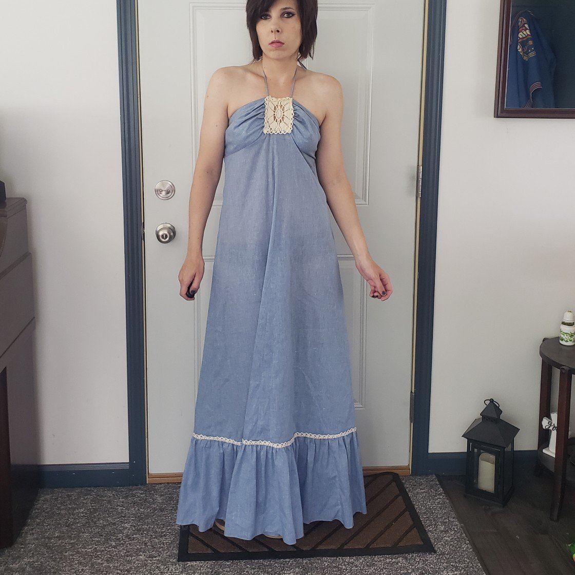 70s Blue Halter Maxi Dress