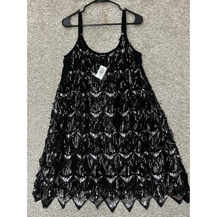 Torrid Black Metal Sequin Fringe Mini Dress Size Large (0)