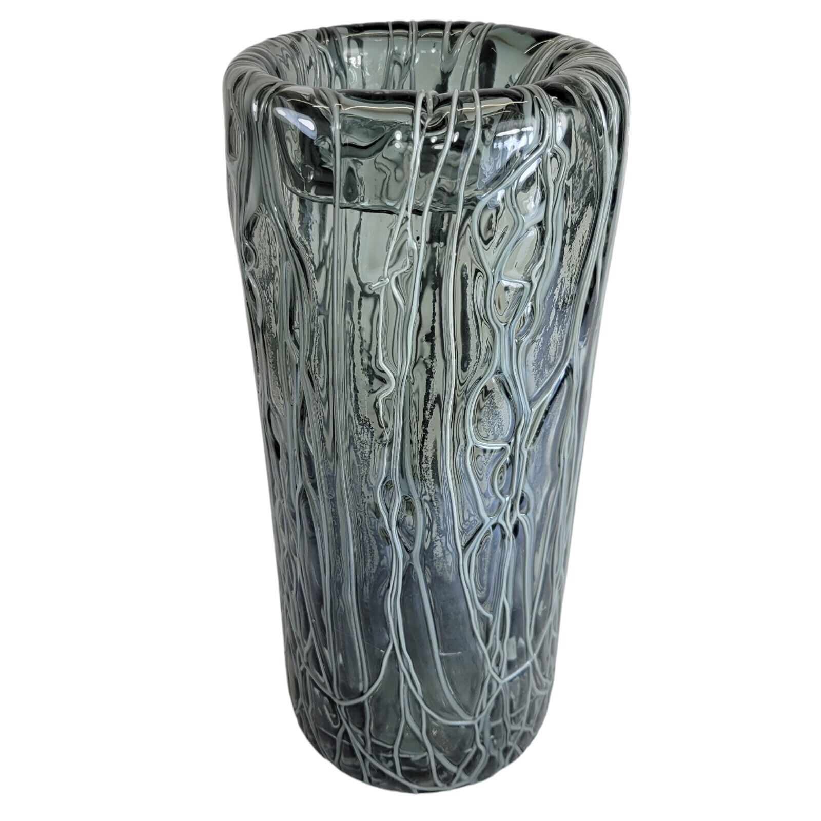 Handblown Murano Glass Vase With Melted Gray Veins Heavy Duty Vase Flowers Decor