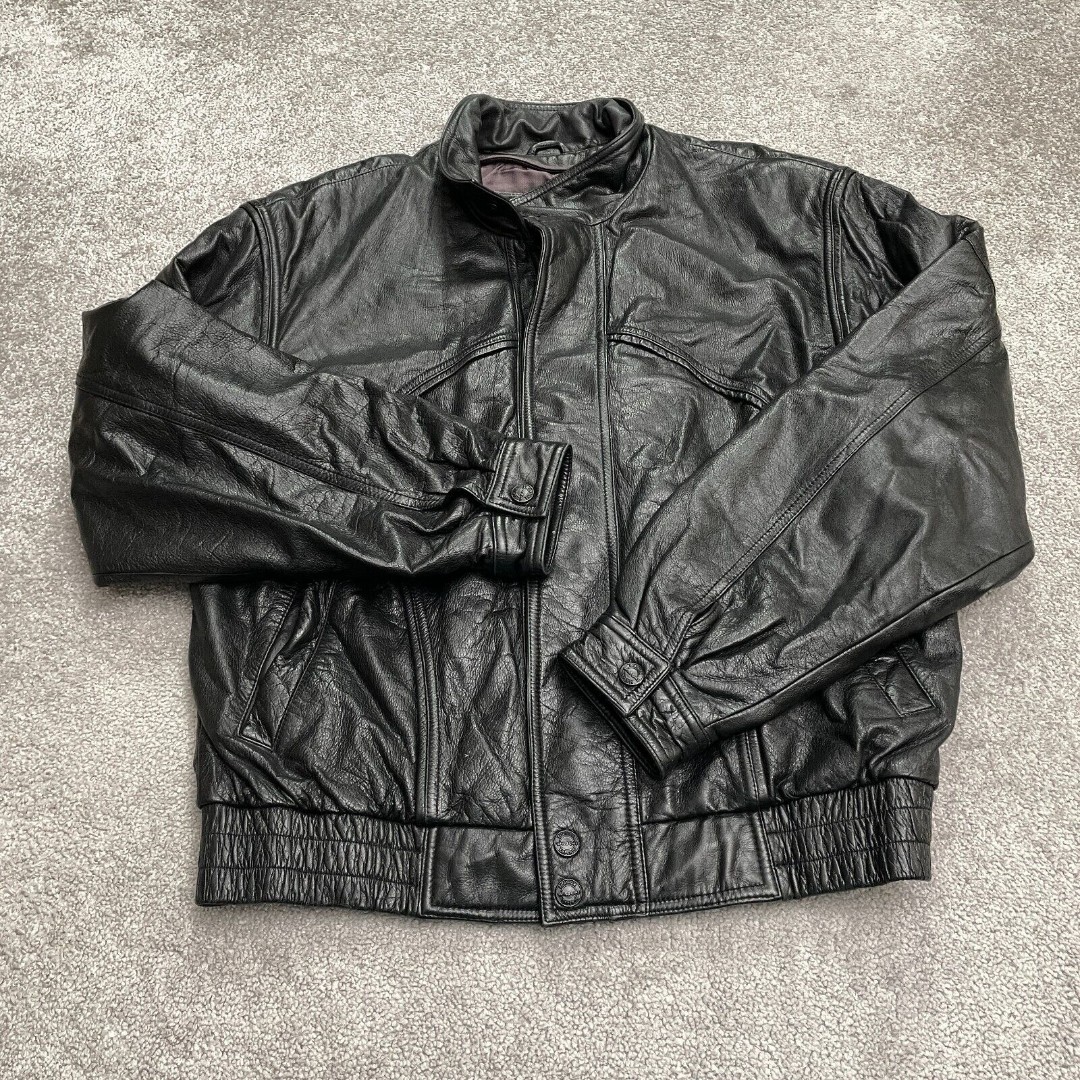 Wilsons Vintage Bomber Leather Jacket Men Large Black Full Zip Lined Biker Motor