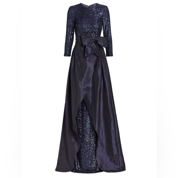 Teri Jon by Rickie Freeman Satin & Sequin-Embellished Gown US:16
