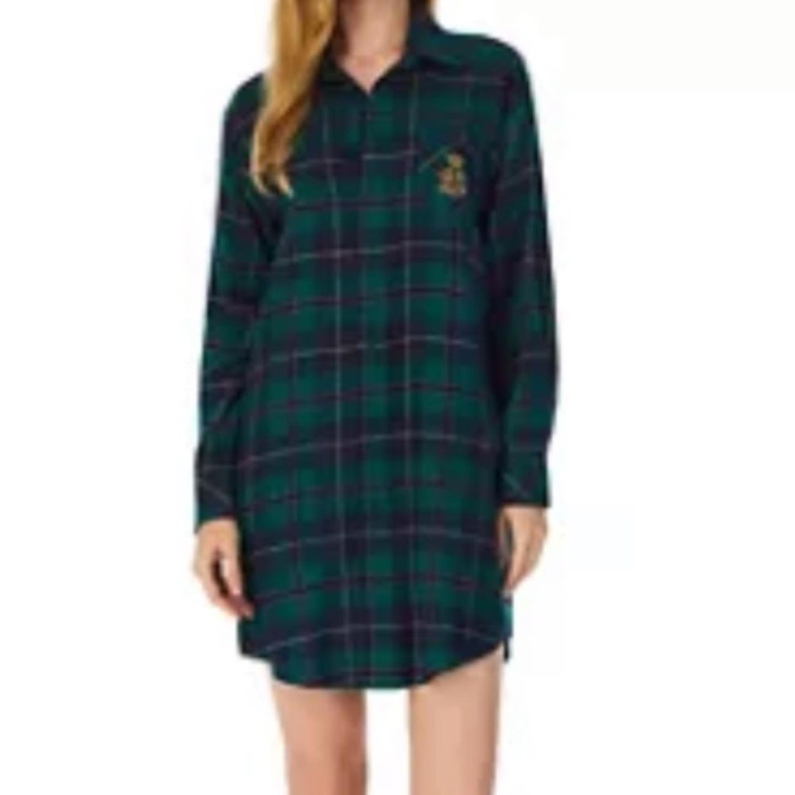Ralph Lauren Green & Blue Plaid Long Sleeve Button Front Sleep Shirt Dress S